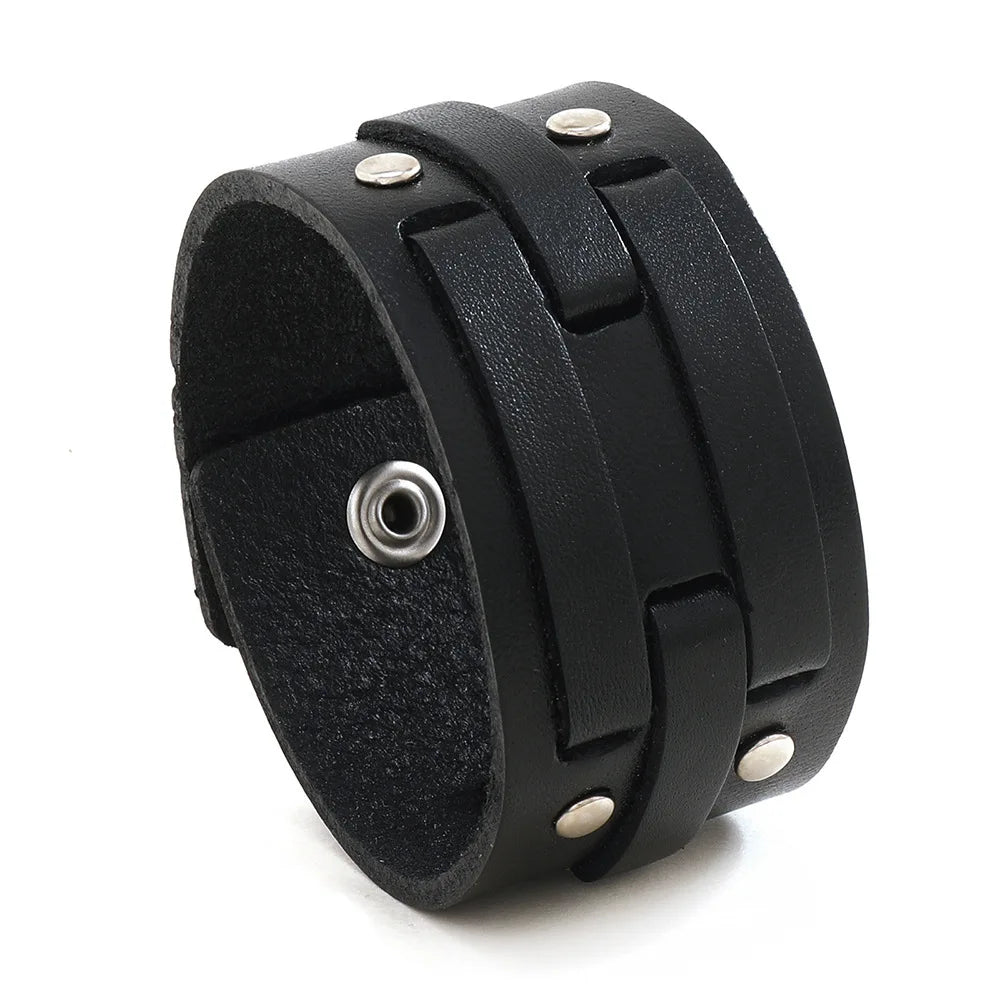 Lederarmband für Herren im neuen Punk-Stil, schlichtes Armband mit auffälligen Knopfnieten