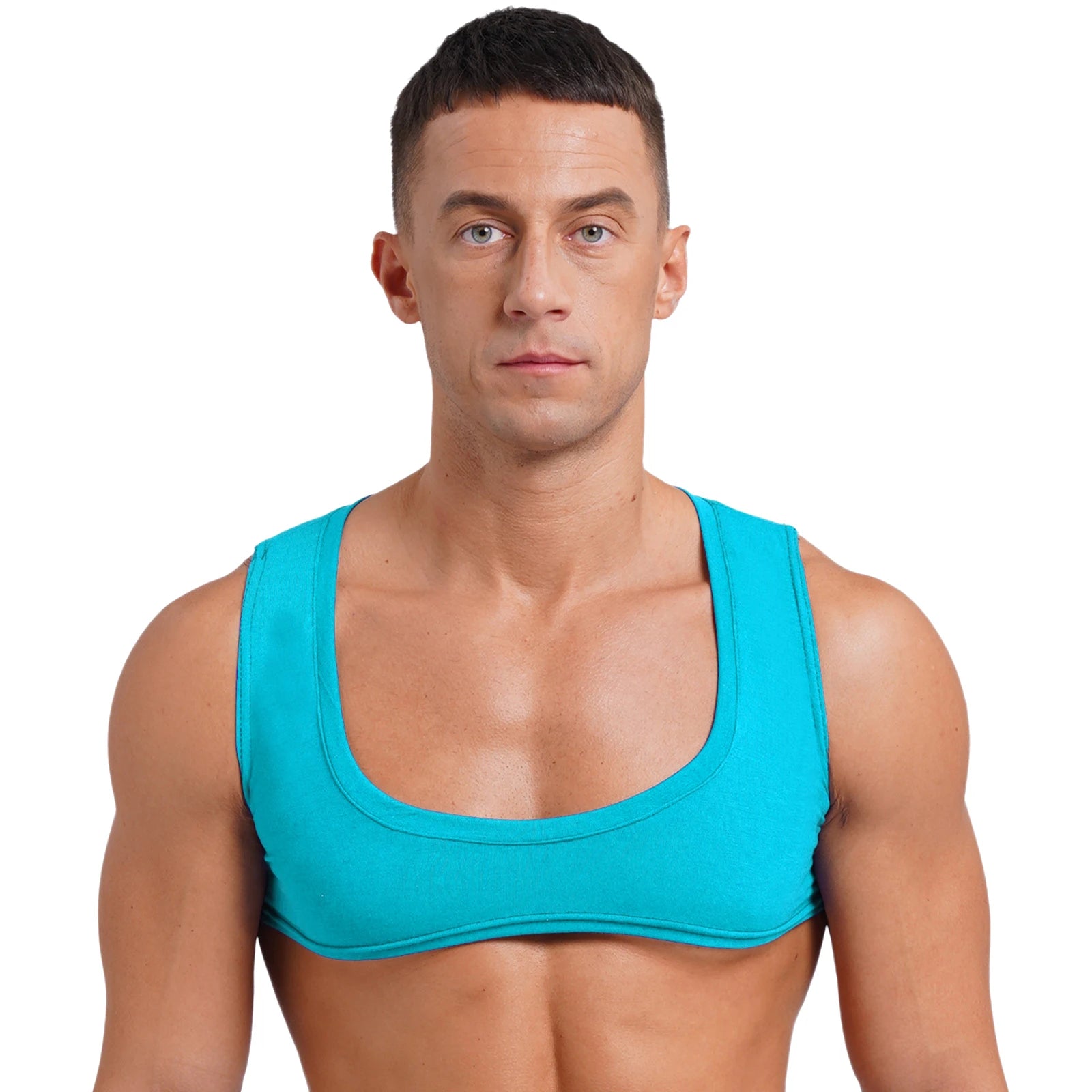 Mens Sexy Muscles Showing Off Crop Top Low Scoop Neck Sleeveless Solid Color Tank Top Vest for Bodybuilding Disco Nightclub