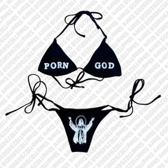 Y2k Style Letter Print Bikini Set Sexy Thong Swimsuit Two Pieces Bathing Suit Punk Gothic Fashion Women Swimwear 2000s Emo Girls