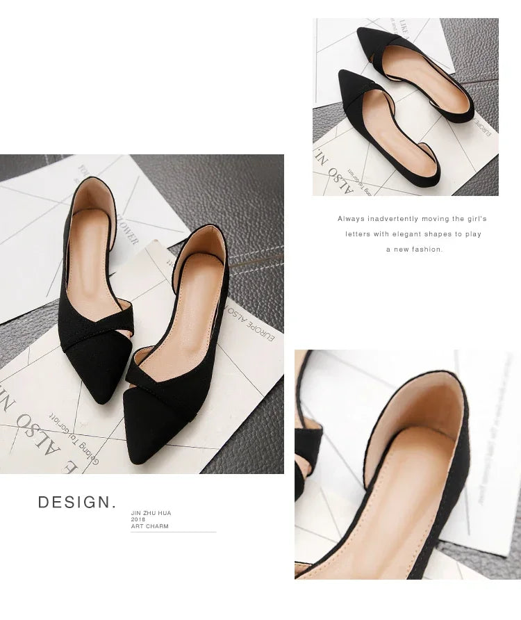 Women Flats Pink Black Pure Color Plus Small Size  35 Large 41 42 43 44 Suede Leather Pointed Toe Office Lady Flat Heel Shoes
