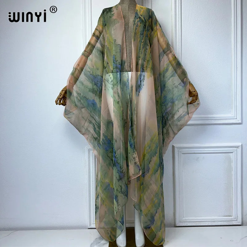 2023 WINYI Europe kimono Women Cardigan stitch kaftan Cocktail sexcy Boho Beach Cover up caftan African Holiday long Sleeve Robe