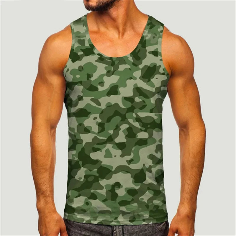 Men's Camoufiage Casual Sportwear Tees Summer Sleeveless 3D Camo Print Solider Vest Fitness Daily Oversized Male Tactic Tops
