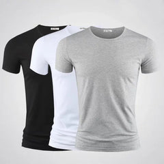 Men's Short Sleeved T-shirt Summer Shirt Large Loose Solid Color Round Neck White T Men's Top