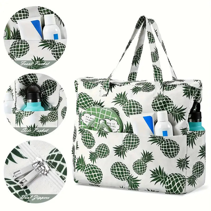 Beach Tote Bag Women Foldable Travel Bag with Anti-Sand Pocket Lightweight Storage Bag for Gym/Shopping Packable in Carry-On