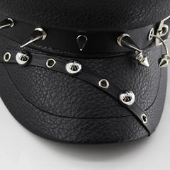 Women's Accessories  Black Pu Leather Flat Top Captain Military Caps Women's Trendy Beret