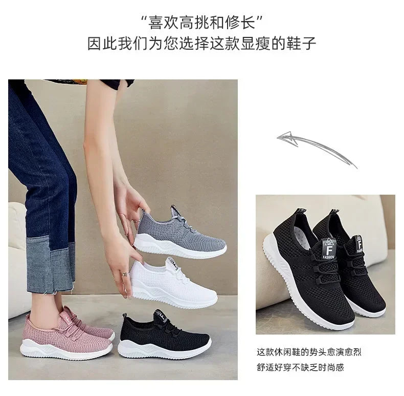 Shoes for Women 2024 New Casual Fashion Running Shoes Flying Woven Breathable Lady Casual Shoes Soft Sole Trend Fashion Sneakers