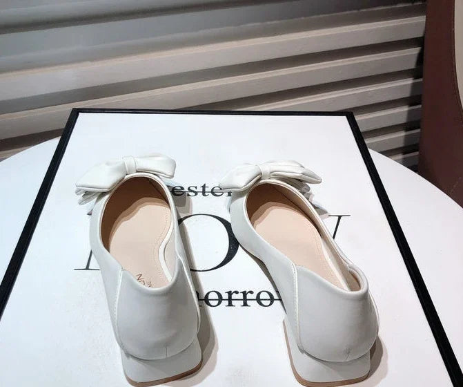 Shoes for Women Low Heel Elegant Woman Pumps Pointed Toe With Bow Fashion Summer 2024 Footwear Discount Shoe Slip On Wholesale