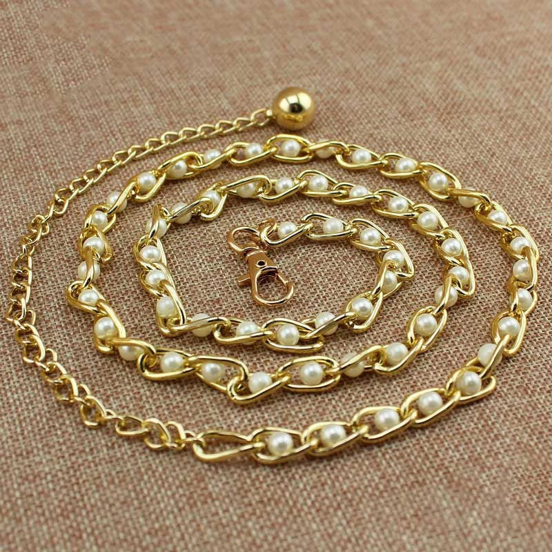 Damen-Kleideraccessoires Taillenkette Metallkette massive Perle Vielseitige Bekleidungsaccessoires Dünne Perlen-Taillengürtel