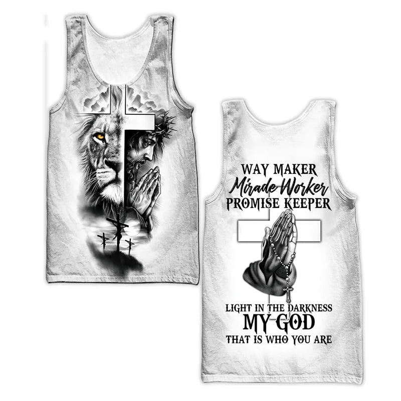 Men's Sleeveless Shirt Pattern Jesus O Neck 3D Outdoor Street Cool Design Clothing Athletic Casual Big & Tall Oversized Tank Top