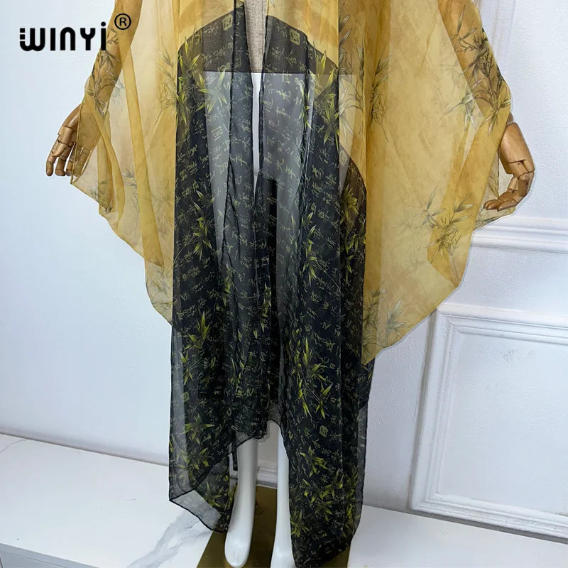 2023 WINYI Europe kimono Women Cardigan stitch kaftan Cocktail sexcy Boho Beach Cover up caftan African Holiday long Sleeve Robe