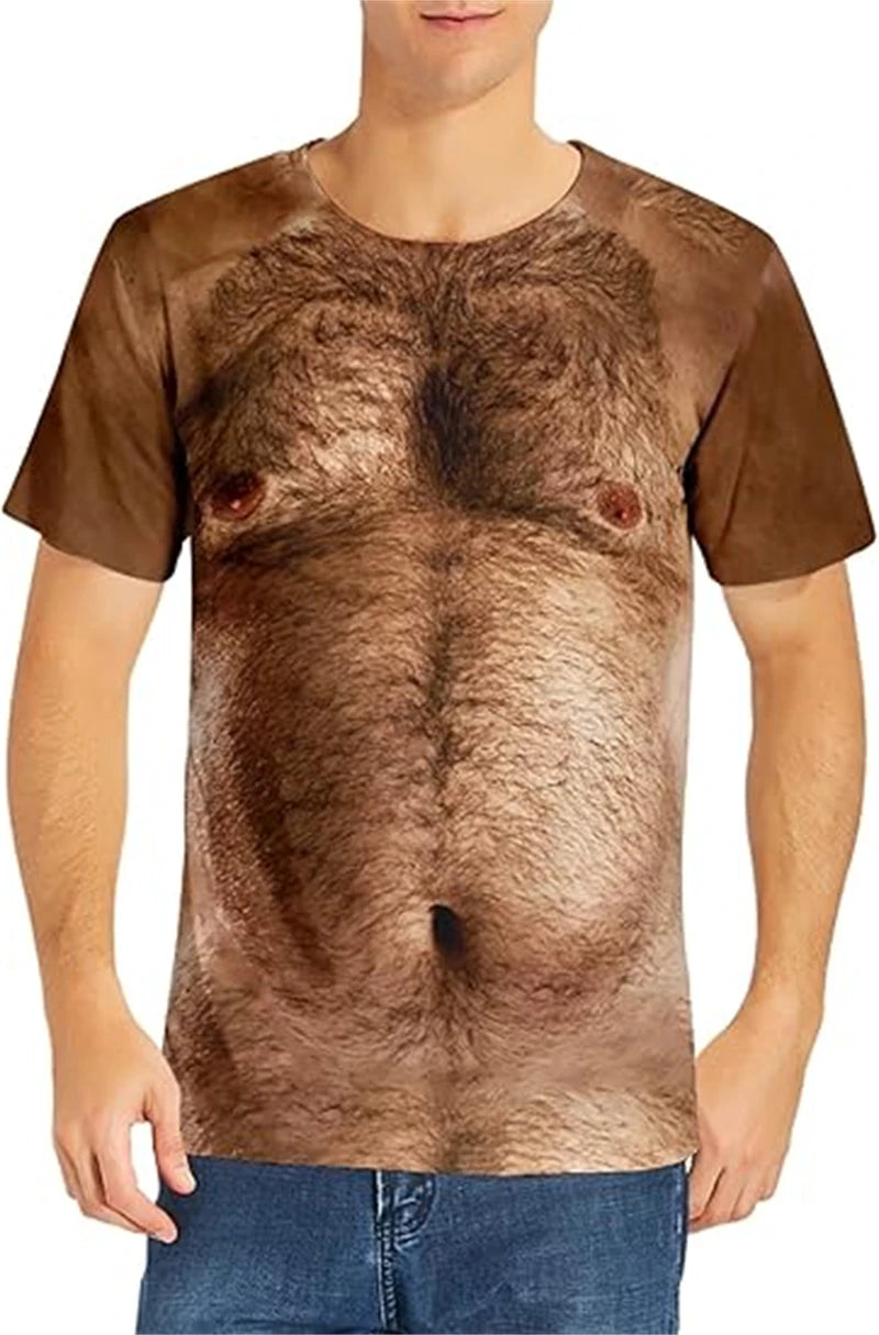 Funny Muscle Mens T Shirt Graphics Spoof 3D Printing T-shirt Personality Short-sleeve Round Neck Casual Shirt Men Cool Tees Tops