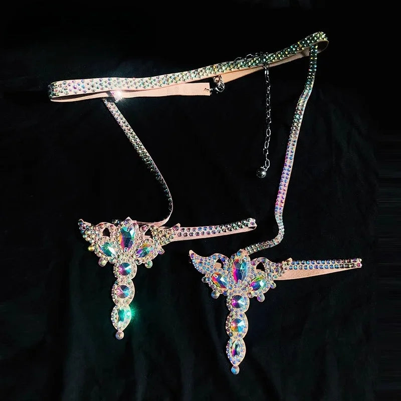 Belly Dance Performance Accessories for Women Senior AB Stones Chain Belt Girl's Luxury Competiton Leg LoopsSuper Sparkling