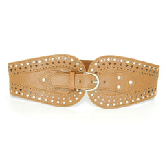 Women Accessories New Design Fashion Black Brown Pu Leather Silver Plated Buckle Elastic Belts