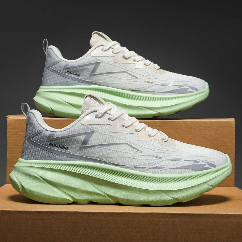 Men's Sports Shoes Thick-soled Air-cushioned Shock-absorbing Simple Lightning-shaped Line Fashionable Design Running Shoes