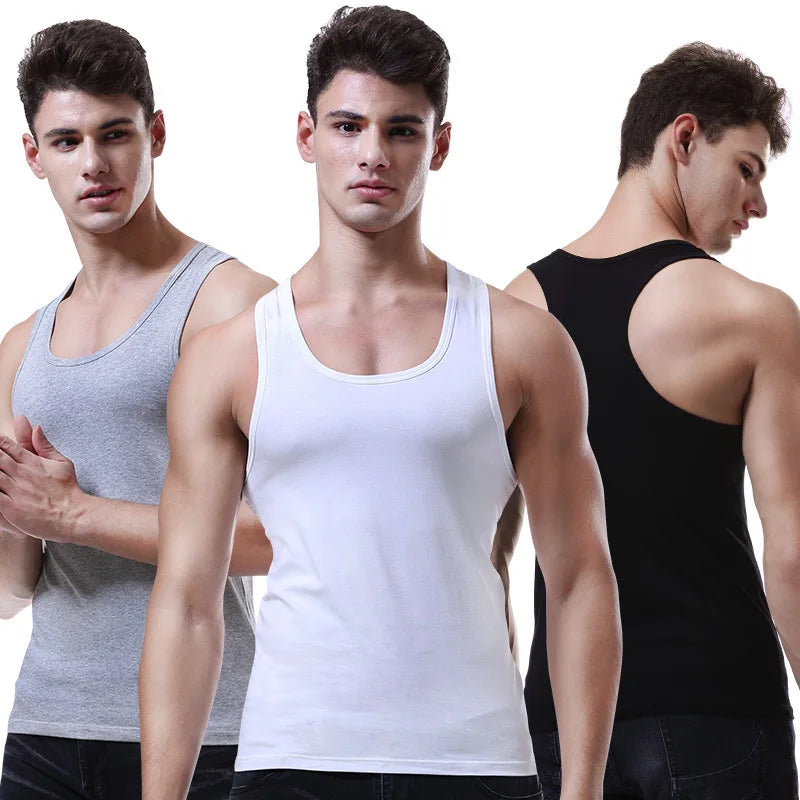 Men's Casual Tank Tops Summer Bodybuilding Sleeveless Vest Gym Fitness Solid Muscle Vest O-neck Black White Gray Men Clothing