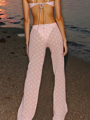 Pale Pink Polka Dot Print Bikini Women 3 Piece Bikinis Set Swimwear High Waist Lace-up Pant 2025 Vacation Beachwear Outfits K196