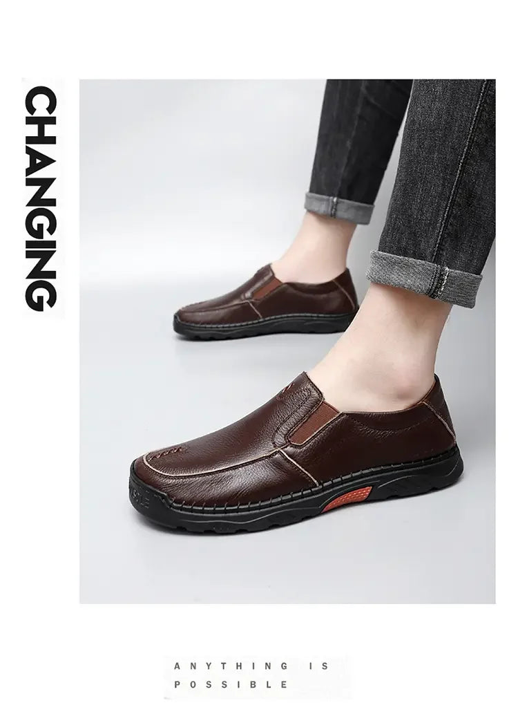 Leather Casual Sneakers for Men Handmade Shoes New Fashion Waterproof Fashion Trendy Male Driving Shoes Versatile Hiking Shoes