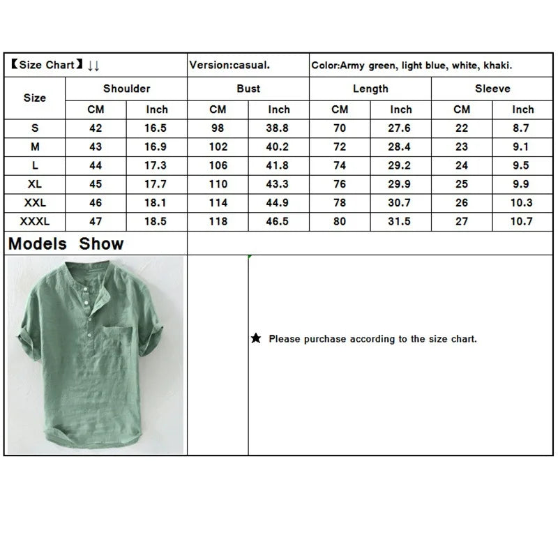 Spring and Summer Men's Cotton Linen Shirts Long Sleeve Casual Beach Henley T-Shirt Vacation Tops with Pocket Men Streetwear