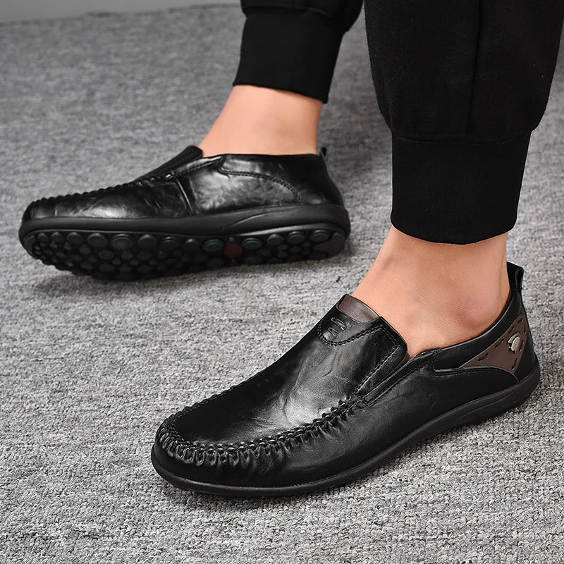 Handmade Shoes Genuine Leather Casual Shoes For Men Flat Platform Walking Shoes Outdoor Footwear Loafers Breathable Sneakers