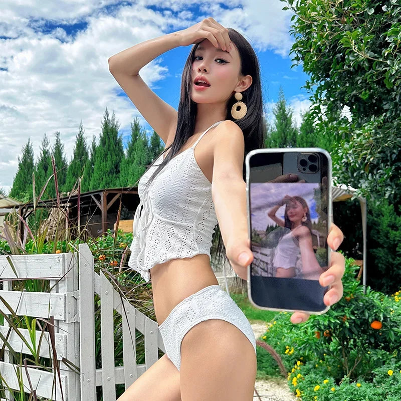 Korean Style Lace Bikini Set Women's High End Sensual Swimming Suit Thermal Spring Separate Size Chest Gathered Ins Trend