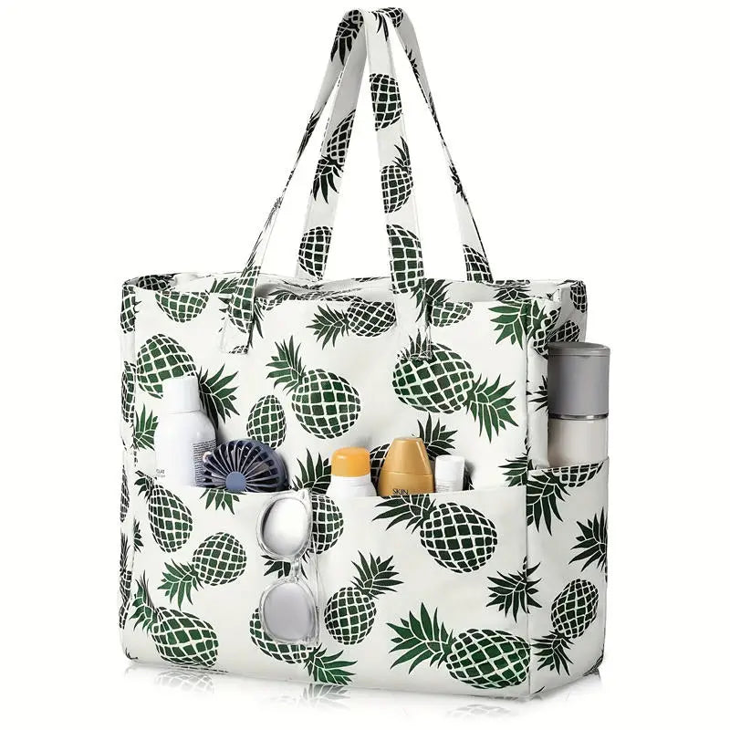 Beach Tote Bag Women Foldable Travel Bag with Anti-Sand Pocket Lightweight Storage Bag for Gym/Shopping Packable in Carry-On