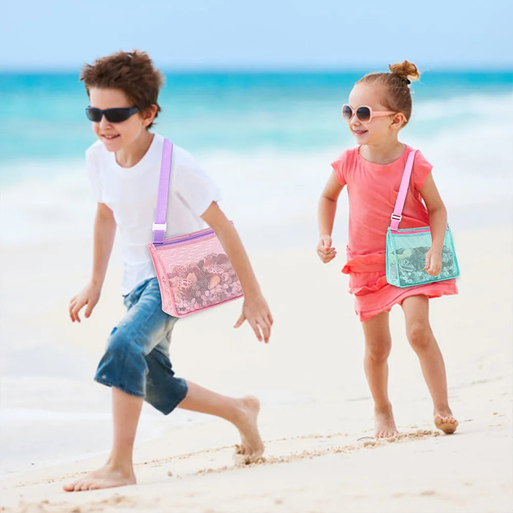 Beach Toy Mesh Bag Kids Shell Storage Bag Beach Toy Seashell Bag Mesh Pool Bag Sand Toys Swimming Accessories for Boys and Girls