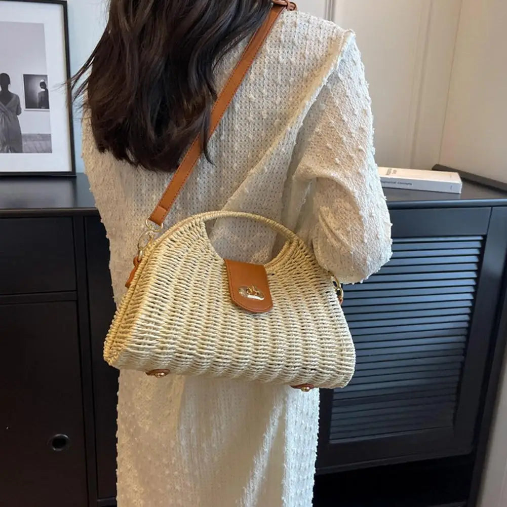 Bohemian Beach Bag For Women Vintage Woven Straw Tote, Summer Crossbody Sling & Shoulder Bag, Boho Seaside Vacation Purse