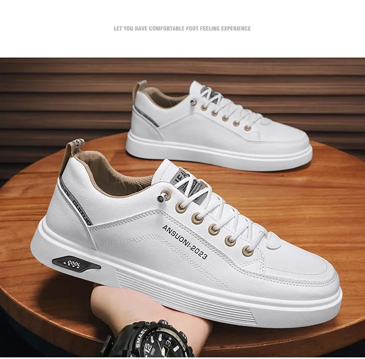 Men's Casual Walking Shoes Lightweight Flat Round Toe Trendy Lace-up New Sporty Style Four-season Color-blocked Board Shoes