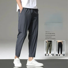 Spring and Summer Men's Thin Senior Ice Silk Breathable Casual Pants Loose Quick Drying Men's Pants Sports Nine-point Pants Men