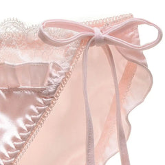 Underwear For Women Panties Satin Lace Patchwork Lace Up Seamless Anti-septic Mid Waist Shirring Intimate Underpants Women