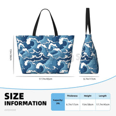 Strandtaschen mit Meereswellenmuster für Damen, wasserdicht, sandabweisend, große Pooltasche, stylische Strandtasche mit Reißverschluss für Fitnessstudio, Reisen, Shopping, Schule