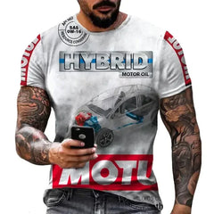 Men's casual T-shirt, white-collar shorts, quick drying summer shirt, breathable, racing motorcycle, 3D printed short top, 2025