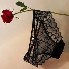 Sexy Damen-Dessous mit niedrigem Bund, durchsichtige Höschen aus Spitze und Mesh mit Schleife, ultradünne, atmungsaktive Unterwäsche für heiße Mädchen