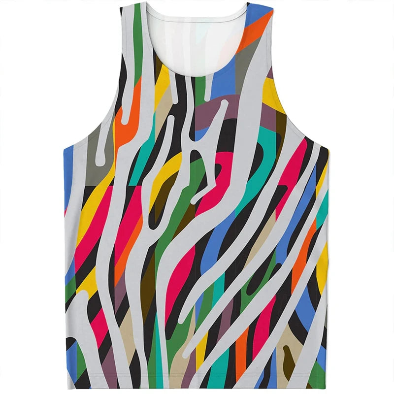 Summer Men Clothing Gym Tank Top Zebra Stripe Pattern 3D Print Harajuku Sleeveless T Shirt Daily Fitness Vest Oversized Singlets