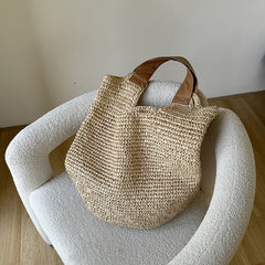 Women Beach Vintage Handmade Woven Shoulder Bag Raffia Rattan Shopping Bags Bohemian Ladies Summer Travel Vacation Casual Totes