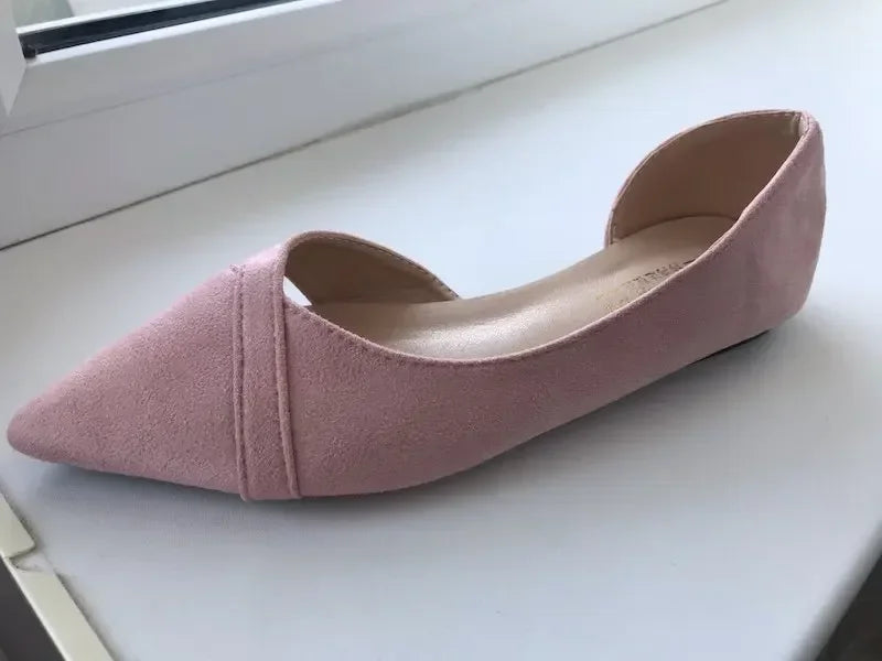 Women Flats Pink Black Pure Color Plus Small Size  35 Large 41 42 43 44 Suede Leather Pointed Toe Office Lady Flat Heel Shoes