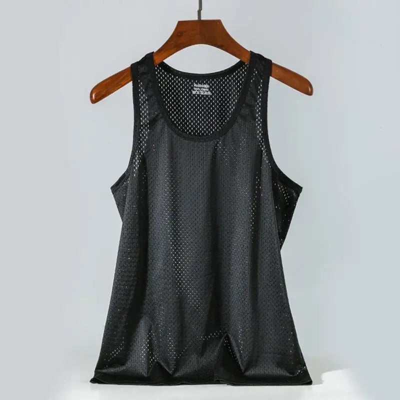 Summer Quick-Drying Man Sleeveless Shirt Breathable Ice Silk Gym T-shirts Sport Gym Gym Clothing Men Mesh Hole Tank Top Vest