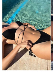 Women's Sexy Beach Bath Sunbathing Rope Two Piece Bikini Swimsuit Sexy Swimsuit Halter Neck Triangle Top String Bikini Set