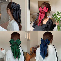 Koreanische Haarspangen für Damen und Mädchen, große Schleife, einfarbiges Satinband, lange Schleifen, Federklemme, Barette Cheveux Femme 2023