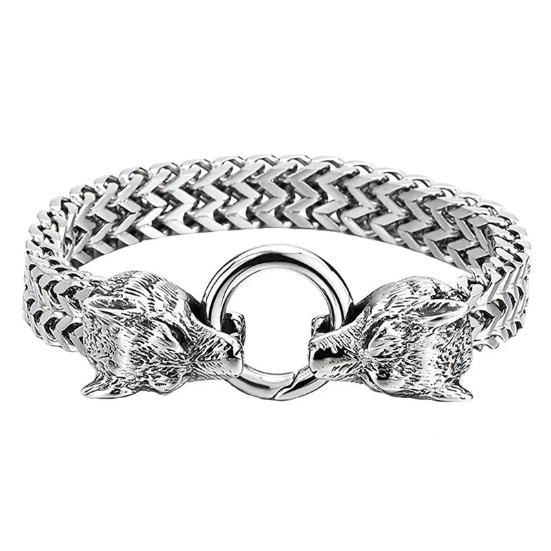 European and American Hip-hop Rock Fashion Personality Trendy Accessories for MEN'S Stainless Steel Wolf Head Bracelet
