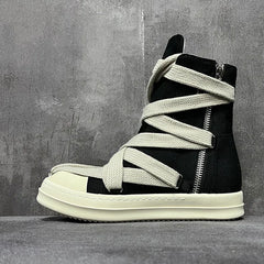 Men Women High-TOP Shoes Casual Canvas Jumbo Lace Up Sneakers Luxury Designer Zip Hip Hop Autumn Flats Black Boots