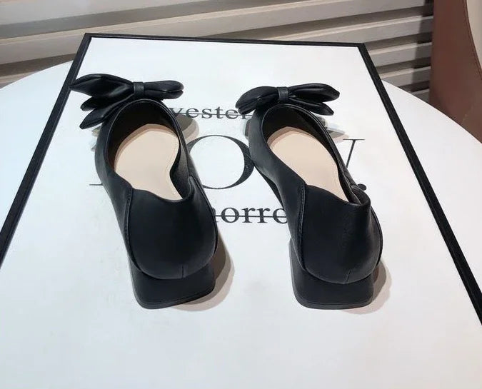 Shoes for Women Low Heel Elegant Woman Pumps Pointed Toe With Bow Fashion Summer 2024 Footwear Discount Shoe Slip On Wholesale