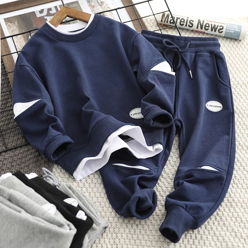 Boys Suit Sweatshirts +Pants Cotton 2Pcs/Sets 2022 Solid Spring Autumn Sports Sets Teenagers Tracksuit Children Clothing