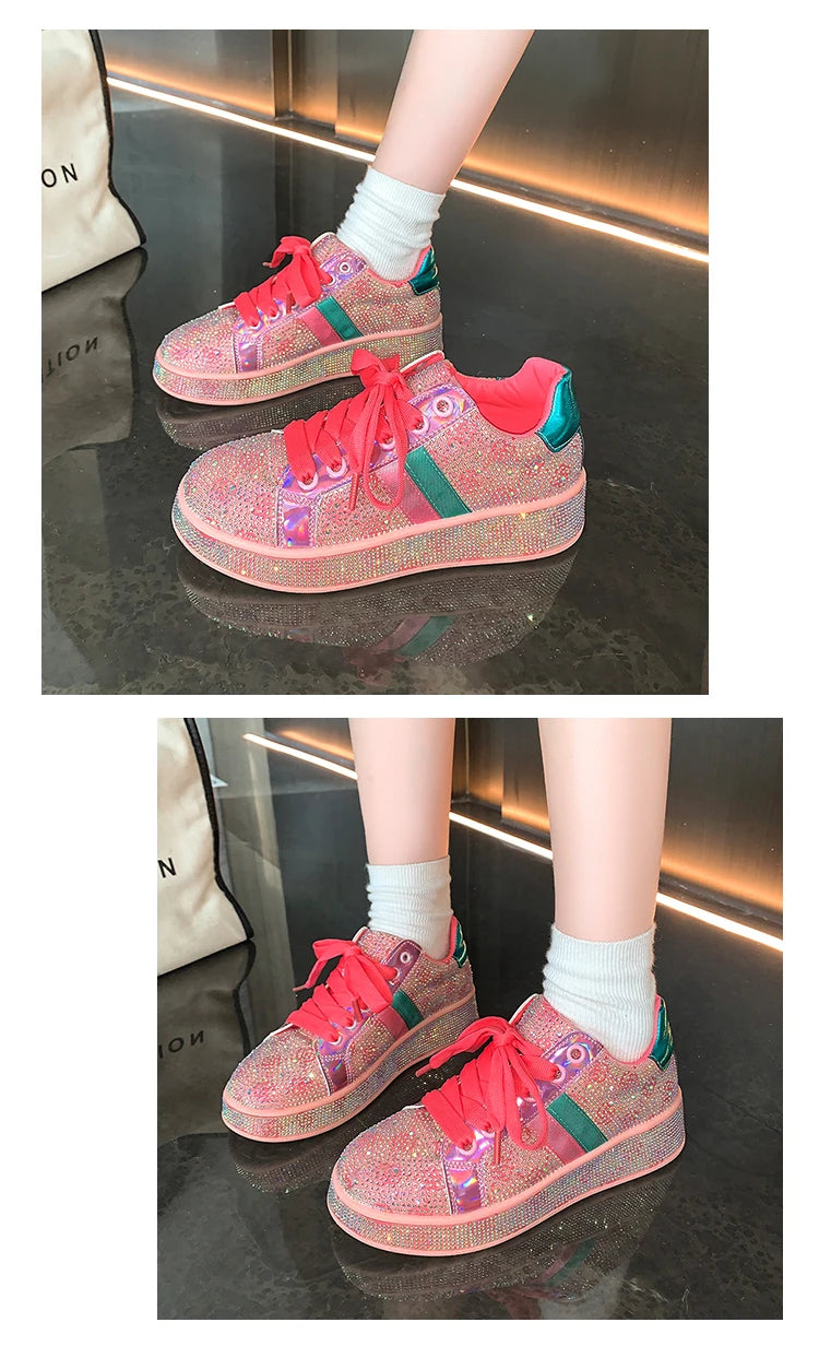 Shoes for Women 2025New Rhinestone Womens Sneaksers Diamond Breathable Luxury Casual Thick Bottoms Dad Sports Shoe Zapatos Mujer