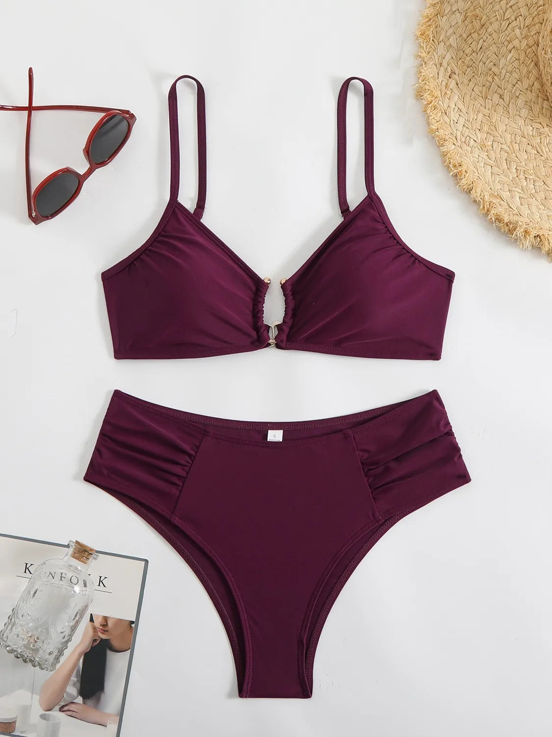 Sexy Metal Ring Bikini Set 2025 Women Black Push Up Pleate High Waist Swimsuit Summer Bathing Suit Two Piece Swimwear Biquini