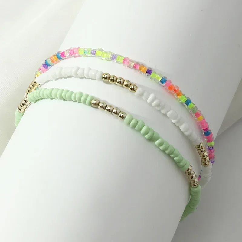 3Pcs/Set Bohemian Colorful Beaded Beads Anklets for Women Summer Ocean Beach Handmade Ankle Bracelet Foot Leg Beach Chain Gift