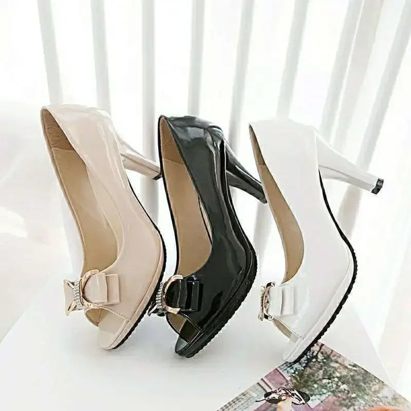 2024 Female Stiletto High Heel Shoes Woman Pumps Sexy Open Toe Fish Mouth Shoes Woman Bowknot Party Sandals Ladies Summer Shoes