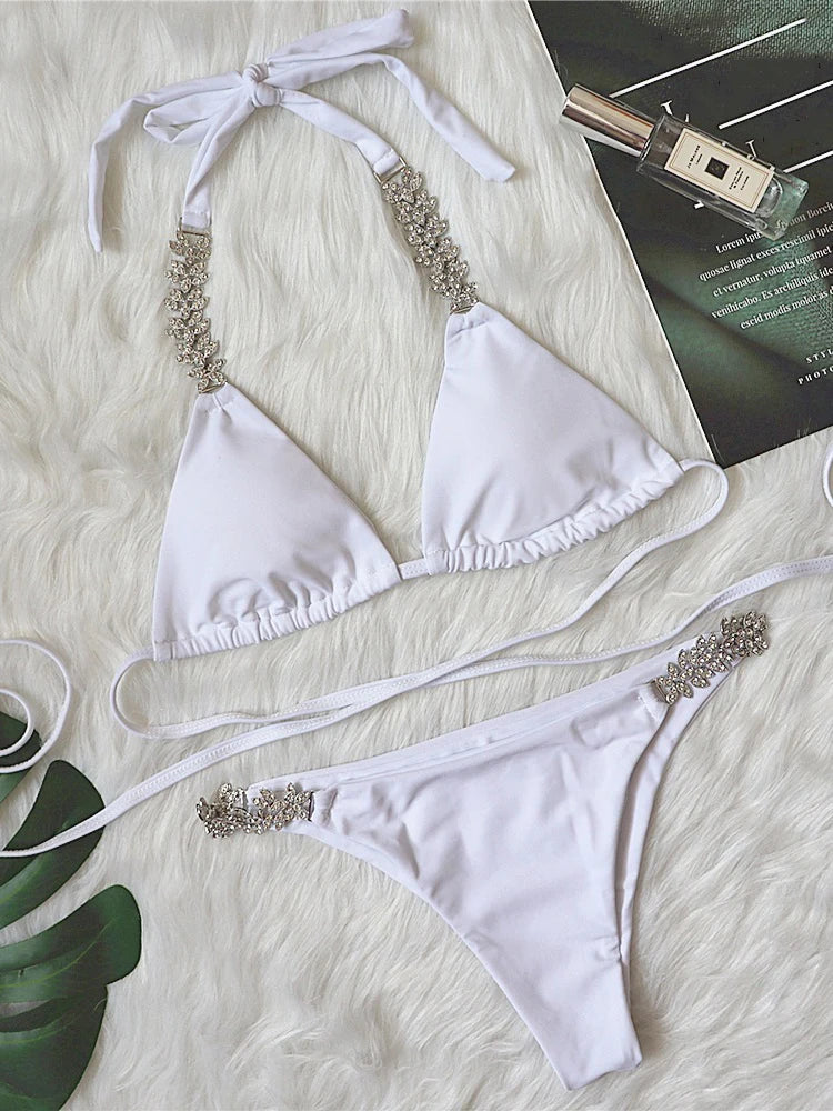 DEAT Sexy Lace-up Swimsuit Women's Solid Color Cross Hollow Out Design Bikini Two-piece Set Beach Party 2025 Summer New 11XX0987