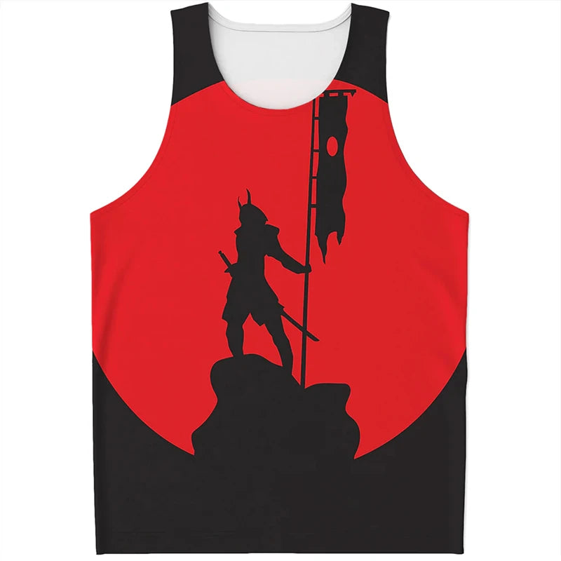 Fashion Japanese Samurai Graphic Mens Tank Tops Summer Trend Streetwear 3D Printed Sleeveless T Shirts Loose Harajuku Kids Vest