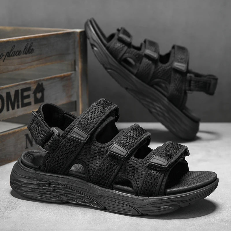 Sandals and casual shoes for men in summer, classic black breathable comfortable thick sole hot selling and explosive thick sole